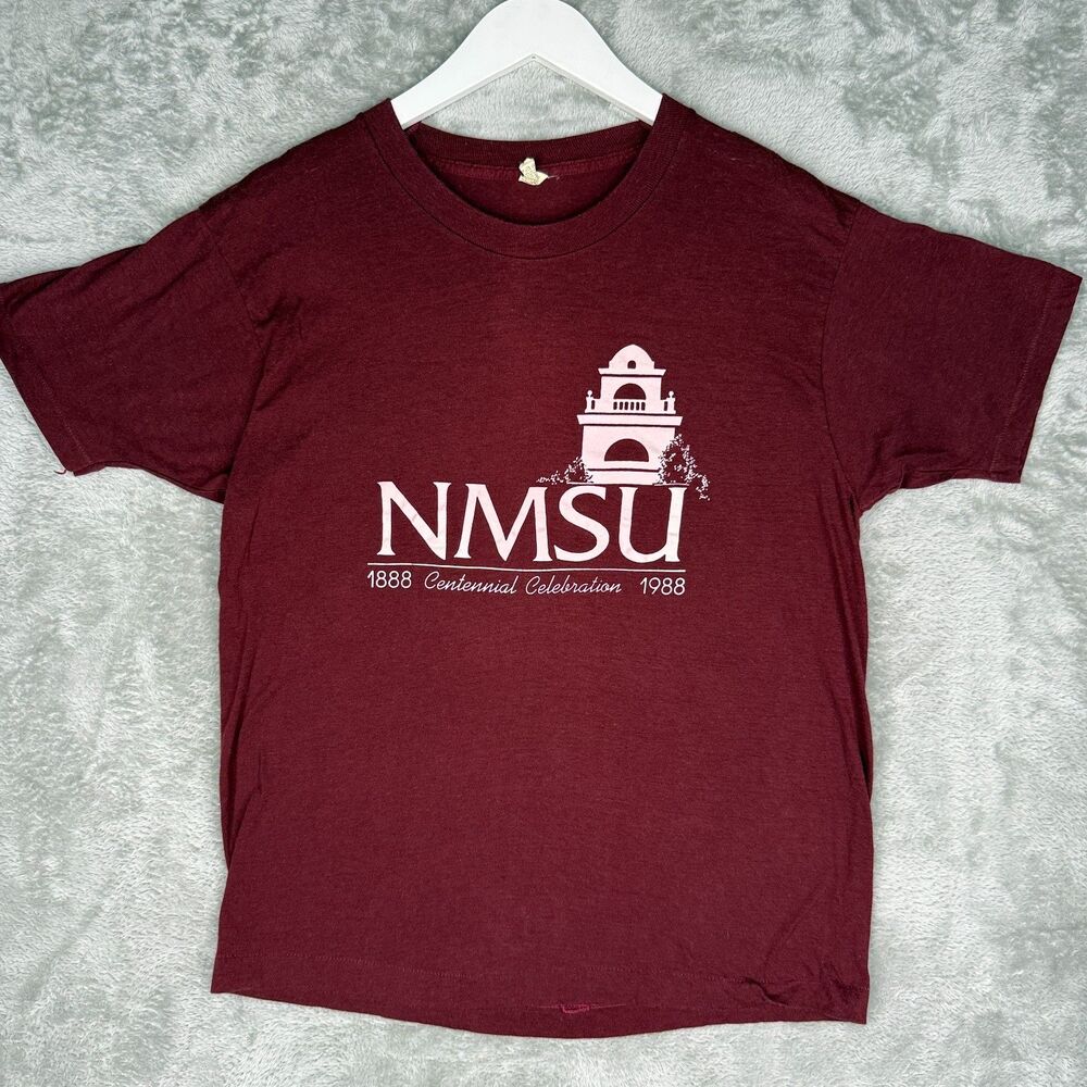 Vintage 80s NMSU T Shirt Men Large Red New Mexico State University Single Stitch